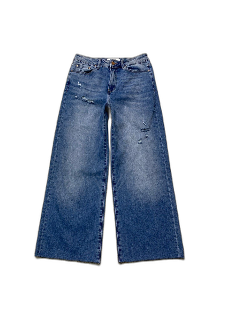 MICA High-Rise Wide Straight Leg Cropped Distressed Stretch Raw Hem Jeans Sz 28